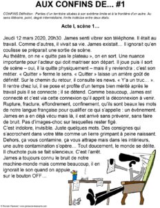 Du texte et de l'image "Aux confins de...", James, james et cie , james & cie, james et compagnie, james et cie les écarts, james et compagnie les écarts, james & cie les écarts, chroniques, littérature, illustration, personnage, personnage dessiné, dessin, Romain Ravenel, auteur, poésie, récit, écriture, confinement, texte, 