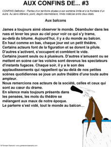 Du texte et de l'image "Aux confins de...", James, james et cie , james & cie, james et compagnie, james et cie les écarts, james et compagnie les écarts, james & cie les écarts, chroniques, littérature, illustration, personnage, personnage dessiné, dessin, Romain Ravenel, auteur, poésie, récit, écriture, confinement, texte, 