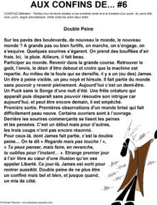Du texte et de l'image "Aux confins de...", James, james et cie , james & cie, james et compagnie, james et cie les écarts, james et compagnie les écarts, james & cie les écarts, chroniques, littérature, illustration, personnage, personnage dessiné, dessin, Romain Ravenel, auteur, poésie, récit, écriture, confinement, texte, 